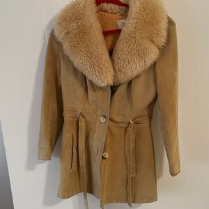 Avanti Tan Teddy Jacket with Faux Fur Collar